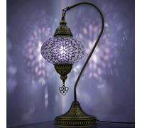 VALVELLO Turkish Moroccan Mosaic Swan Neck Lamp, Night Light, Tiffany Style, Vintage, Decorative Glass Table Lamp for Bedroom, Office, Living Room, Gift for Special Days/Person (Purple)