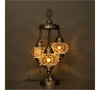 VALVELLO Turkish Mosaic Table Lamp with 3 Globes - Handmade Boho Oriental Lamp - Decorative Moroccan Style Lighting for Living Room, Bedroom & Office - Ambient Light (Brown)
