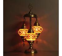 VALVELLO Turkish Mosaic Table Lamp with 3 Globes - Handmade Boho Oriental Lamp - Decorative Moroccan Style Lighting for Living Room, Bedroom & Office - Ambient Light (Orange)