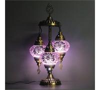 VALVELLO Turkish Mosaic Table Lamp with 3 Globes - Handmade Boho Oriental Lamp - Decorative Moroccan Style Lighting for Living Room, Bedroom & Office - Ambient Light (Purple)