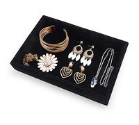 Valyria Velvet Empty Ring Earrings Tray Box Showcase Display Jewelry Organizer (Black)