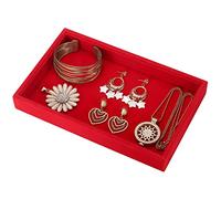 Valyria Velvet Empty Ring Earrings Tray Box Showcase Display Jewelry Organizer (Red)