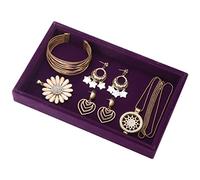 Valyria Velvet Jewelry Tray, Stackable Showcase Display Organizer for Ring Earring Necklace Pendants Bracelet (Purple)