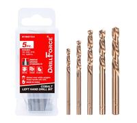 VALYRIANTOOL 5PCS M35 Cobalt Left Hand Drill Bits Set for Removing Broken Stubs, Bolts and Screws, Reverse Twist Drill Bits, 1/8", 5/32", 3/16", 1/4", 19/64"