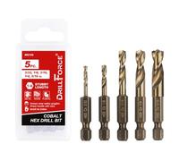 VALYRIANTOOL 5PCS M35 Cobalt Stubby Drill Bit Set for Stainless Steel & Hard Metals & Cast Iron, with 1/4" Hex Shank for Quick Chucks & Impact Drivers, 3/32", 1/8", 3/16", 1/4", 5/16"