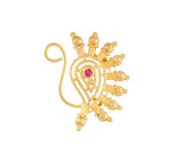 VAMA FASHION Gold Plated Maharashtrian Marathi Cilp On Without Piercing Peacock Nath Pearl Nathiya Nathni Pressing Nose Rings for Women & Girls, 3cm, Metal, no gemstone