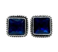 VAMA FASHIONS Adjustable Oxidised Silver Square Shape Monalisa Stone Stud Earrings Bali Stud Earrings for Women and Girls, 2CM, Metal, No Gemstone