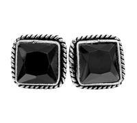 VAMA FASHIONS Adjustable Oxidised Silver Square Shape Monalisa Stone Stud Earrings Bali Stud Earrings for Women and Girls, 2CM, Metal, No Gemstone