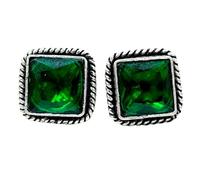 VAMA FASHIONS Adjustable Oxidised Silver Square Shape Monalisa Stone Stud Earrings Bali Stud Earrings for Women and Girls, 2CM, Metal, No Gemstone