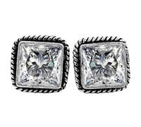 VAMA FASHIONS Adjustable Oxidised Silver Square Shape Monalisa Stone Stud Earrings Bali Stud Earrings for Women and Girls, 2CM, Metal, No Gemstone