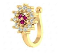 VAMA FASHIONS Flower Design Ruby Stone Non Piercing Clip On Nose Pin Without Hole Pressing Nose Ring Stud for Women & Girls