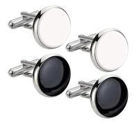 VAMA FASHIONS Silver Plated Black & White Combo Cufflinks Formal Wedding Shirt Blazer Suit Cuff Links For Men, Length = 20 mm, Metal, No Gemstone