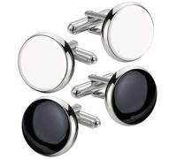 VAMA Fashions White & Black Combo Cufflinks Wedding Formal Shirt Suit Blazer Cuff Links For Men, Length = 20 mm, Metal, no gemstone
