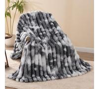 Vamcheer Soft Faux Rabbit Plush Blanket - Super Warm Cozy Tie - Dye Blanket, Warmth for Cold Days, Perfect for Sofa & Bed Aesthetic, Grey, 150X200CM