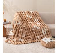 Vamcheer Soft Faux Rabbit Plush Blanket - Super Warm Cozy Tie - Dye Blanket, Warmth for Cold Days, Perfect for Sofa & Bed Aesthetic, Brown, 150X200CM