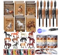 vamei 60Pcs Horse Party Bag Fillers for Kids Unisex with Pocket Notebook Spy Pen Stickers Silicone Bracelets Animal Horse Figures Western Cowboy Party Favours Kids Toys Games Birthday Gifts Boys Girls