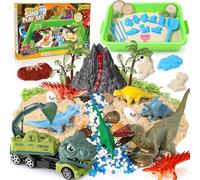 vamei Dinosaur Sensory Bin for Kids Boys Dinosaur Toys Play Sand Art Kit Sandbox & 900g Magic Sand Toys & Dino Figures & Dinosaur Egg & Beach Toy, Sensory Toys Gift for Boys Toddler Ages 3 4 5 6 7 8
