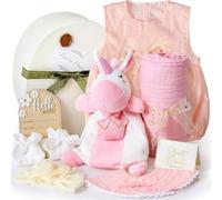 vamei Newborn Baby Girl Gift Hamper Set with Gift Box Onesie Hand Puppet Blanket Bib Milestone Hat Socks Card, New Born Essentials Baby Shower Gifts Girls New Mum Gifts