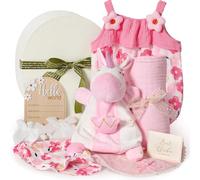 vamei Newborn Baby Girl Gift Hamper Set with Gift Box Onesie Hand Puppet Blanket Bib Milestone Hat Socks Card, New Born Essentials Baby Shower Gifts Girls New Mum Gifts