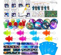 vamei Space Party Bag Fillers for Kids with Mini Notebook Bouncy Balls Rocket Keychain Alien Parachute Toys Stamps Slap Bracelets Tattoos, Galaxy Party Favours Astronaut Birthday Gifts for Boys