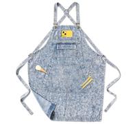 Vammcht Denim Aprons for Women with Multi-pockets, Adjustable Comfortable Cross Back Straps Aprons, Hairdresser Apron for Salon Dairstylist Nail Tech Cosmetology Barber Gardening Barista Gift Blue