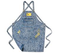 Vammcht Denim Aprons for Women with Multi-pockets, Adjustable Comfortable Cross Back Straps Aprons Hairdresser Apron for Salon Dairstylist Nail Tech Cosmetology Barber Gardening Barista Gift Deep Blue