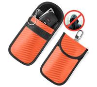 Vammcht Upgraded Faraday Bag for Key Fob (2 Pack), Premium Faraday Key Fob Protector- Car RFID Signal Blocking, Car Security Protection, Anti-Theft Pouch, Anti-Hacking Case Blocker Orange