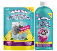 Vamoosh Drain Unblocker & Washing Machine Cleaner Bundle - Bathroom Sink Unblocker 600ml (2 Doses) & Washing Machine Cleaner (1 Sachet) - Dissolves Hair & Prevents Blockages