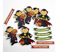 Vampire and Happy Halloween Die Cut Craft Decorations Self Adhesive Stickers for Children and Kids (Pack of 6 Characters and 6 Banners)