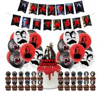 Vampire Birthday Party Supplies, 44 Pieces Decoration, Halloween Themed Birthday Accessories, Bloody Banner, Classic Movie Balloons, Cake Topper for Adults, Halloween Party Decorations