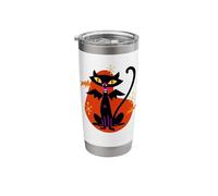 Vampire Black Cat w/Bat Wings Atomic Age Mid Century Retro Stainless Steel Insulated Tumbler