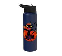 Vampire Black Cat w/Bat Wings Atomic Age Mid Century Retro Stainless Steel Insulated Water Bottle