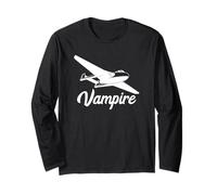 Vampire British Jet Fighter Plane Flying Silhouette Long Sleeve T-Shirt