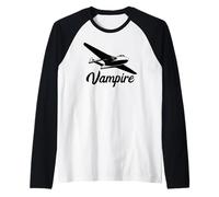 Vampire British Jet Fighter Plane Flying Silhouette Raglan Baseball Tee