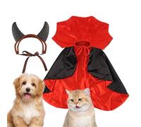 Vampire Cape for Cats Halloween Cosplay Costume with Horn Headband