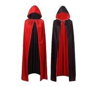 Vampire Cape, Halloween Costume Cape with Hood, Hooded Cape Black Red Double-Sided with Adult for Halloween Costume (120CM)