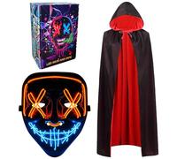 Vampire Cape, LED Halloween Mask 150CM Scary Cloak Cosplay Costume Halloween Decorations Reversible Cape with Hood Party Fancy Dress Outfit Light up Scary Mask for Adults Cosplay Carnival (Orange)