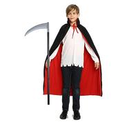 Vampire Cape, Scythe, 100 cm, Rod with Sickle, Weapon, Grim Reaper, Accessories, Theme Party, Carnival, Cape with Stand-Up Collar, Black, Red, Double-Sided with Adult for Halloween Costume (120 cm)