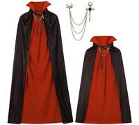 Vampire Cape Stand-Up Collar Adult, 150 cm 130 cm Black Red Double-Sided Noble Vampire Cape Men Women Halloween Vampire Costume Draculas Cape Vampire Cape for Fancy Dress Theme Party Angel Wings