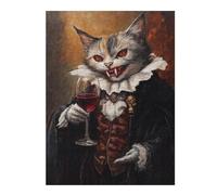 Vampire Cat with Wine Glass -2 Colourful Jigsaw Puzzle for Adults, 500 PCS