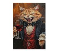 Vampire Cat with Wine Glass Classic Jigsaw Puzzle for Adults, 300 PCS