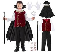 Vampire Costume for Boys With Cane - Halloween Fancy Dress Set for Kids Carnival Cosplay (S)