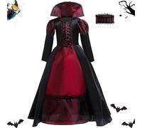 Vampire Costume for Girls - Halloween Royal Vampire Costume Set for Girls - Halloween Spooky Outfit for School Performances Carnival Party Haunted House Photo Prop
