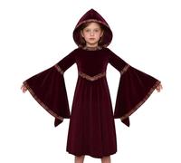 Vampire Costume for Girls with Hood Bell Sleeves and Ghost Design | Grim Reaper Girl Halloween Costume for Carnival and Theme Parties Role Play Outfits