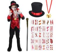 Vampire Costume for Kids, Boys Vampire Costumes, Vampire Halloween Costumes for Kids, Gothic Horror Fancy Dress Costume Vampire Temporary Tattoos for Boys Cosplay, Carnival, and Dress Up Party