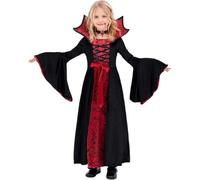 Vampire Costume for Kids, Royal Vampire Costume for Girls, Halloween Gothic Vampire Set, Vampire Party Fancy Dress with Vampire Teeth, Scar Tattoo and Necklace