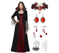 Vampire Costume for Women with teeth Accessories Gothic Vampire Dress Halloween Witch Costume Adult