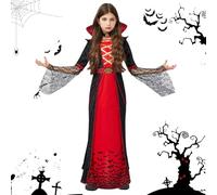 Vampire Costume Girls, Halloween Costume Kids Vampire Dress with Necklace, Gothic Victorian Vampire Queen Dress Cosplay, Children's Vampire Dress for Halloween Carnival Fancy Dress (XL)