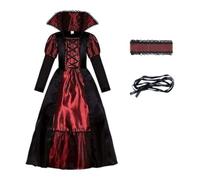 Vampire Costume Kids Satin Gothic Dress Outfits Halloween Cosplay Dress Up Girls Royal Queen Vampire Fancy Dress Role Play Party Costumes (Black, 7-9 Years)