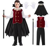Vampire Costume Kids, Vampire Halloween Costumes for Boys with Vampire Cane, Boys Vampire Costume Sets, Vampire Fancy Dress Costume for Kids Halloween Carnival Cosplay